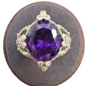 VTG Sterling Silver 925 Purple & White Cubic Zirconia Statement Ring Size 6.75